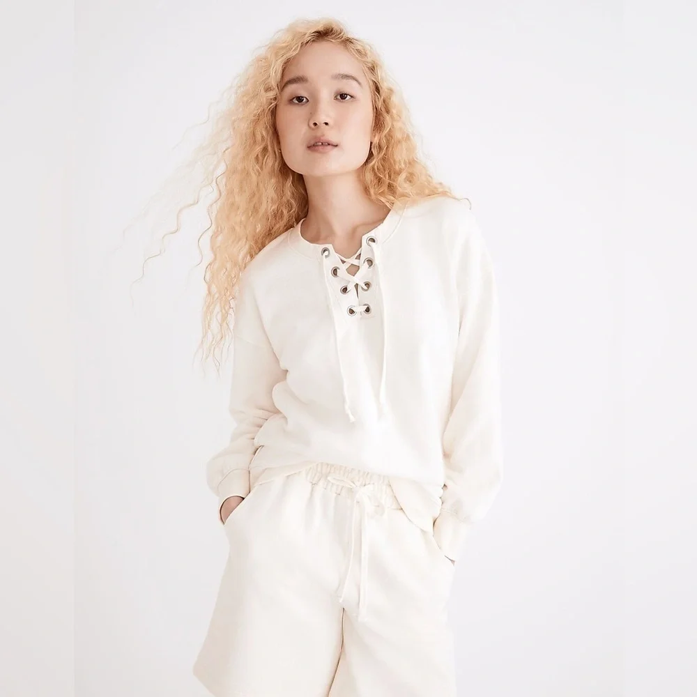 J Crew Item ND813 Cotton-Hemp Lace-Up Sweatshirt